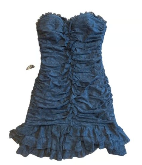 NWT Bebe Vintage Y2K Grey Strapless Ruched Ruffle Lace Dress M