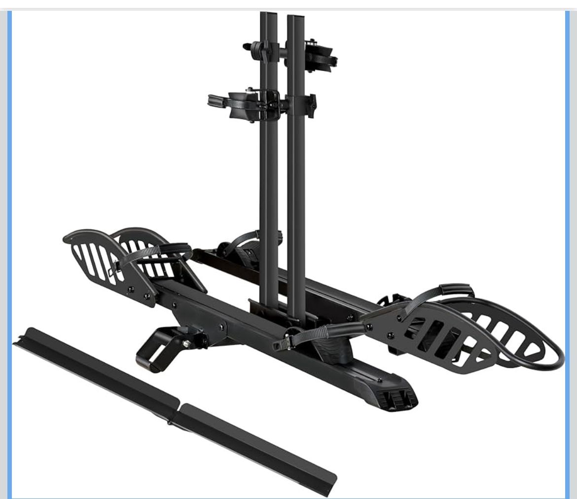 E-Bike Rack with Ramp, Hitch 2 Bike Rack, 200 lbs Capacity Electric Bike Carrier, Foldable Platform Mount for Cars, Trucks, SUVs, Minivans, Up to 5-In