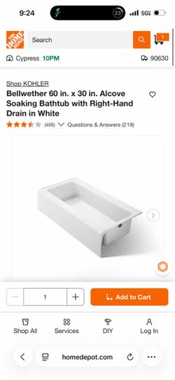 Bellwether 60 in. x 30 in. Alcove Soaking Bathtub with Right Cast Iron White
