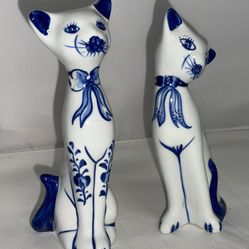 Vintage Porcelain Pair Cats Hand Painted Imported 7”