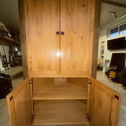 Solid Knotty Pine Corner Armoire / Storage Cabinet