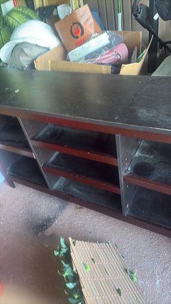 Dark Wood TV Stand with Shelves