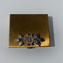 Vintage 1960S Gold Tone And Rhinestone Mirrored Compact