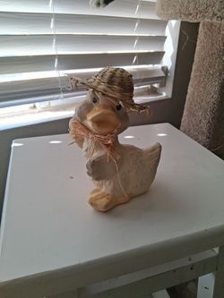 Ceramic Duck Figurine with Straw Hat