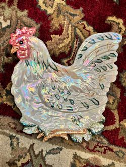 Vintage Italian Iridescent Ceramic Rooster Serving Platter