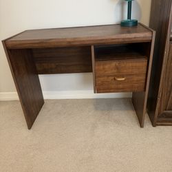 Great Looking Student Desk, One Owner Good Condition, Good Walnut Card Board Wood, 36 Inch Wide, 29 Inch High, 17 Inch Deep 