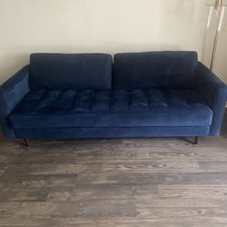 Blue Velvet Sofa & Matching 2 Chairs 