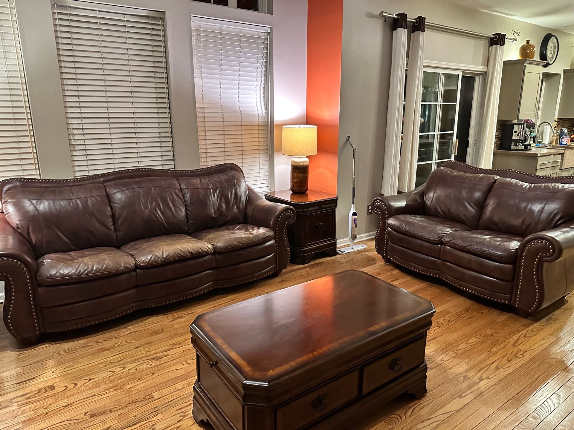 Leather couch and loveseat set