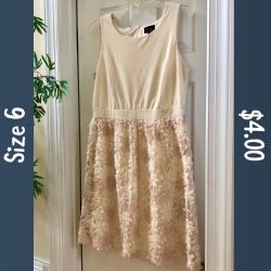 Cream Colored Dress with Netted Floral Bottom, size 6, 