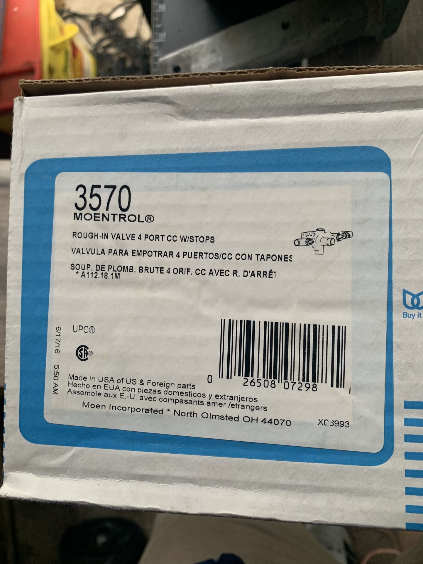 Moen 3570 Rough In Bath Valve 1/2” Cc