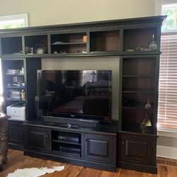 Entertainment Center - Arhaus Furniture  Excellent Condition, 4 Total Pieces. 103” L X 83” H X 24” W. Solid Wood  TV Opening Is 60” W X 42” Tall  