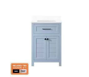 HDC - Hanna 24 in. Single Sink Freestanding Spruce Blue Bath Vanity with White Stone Top - R