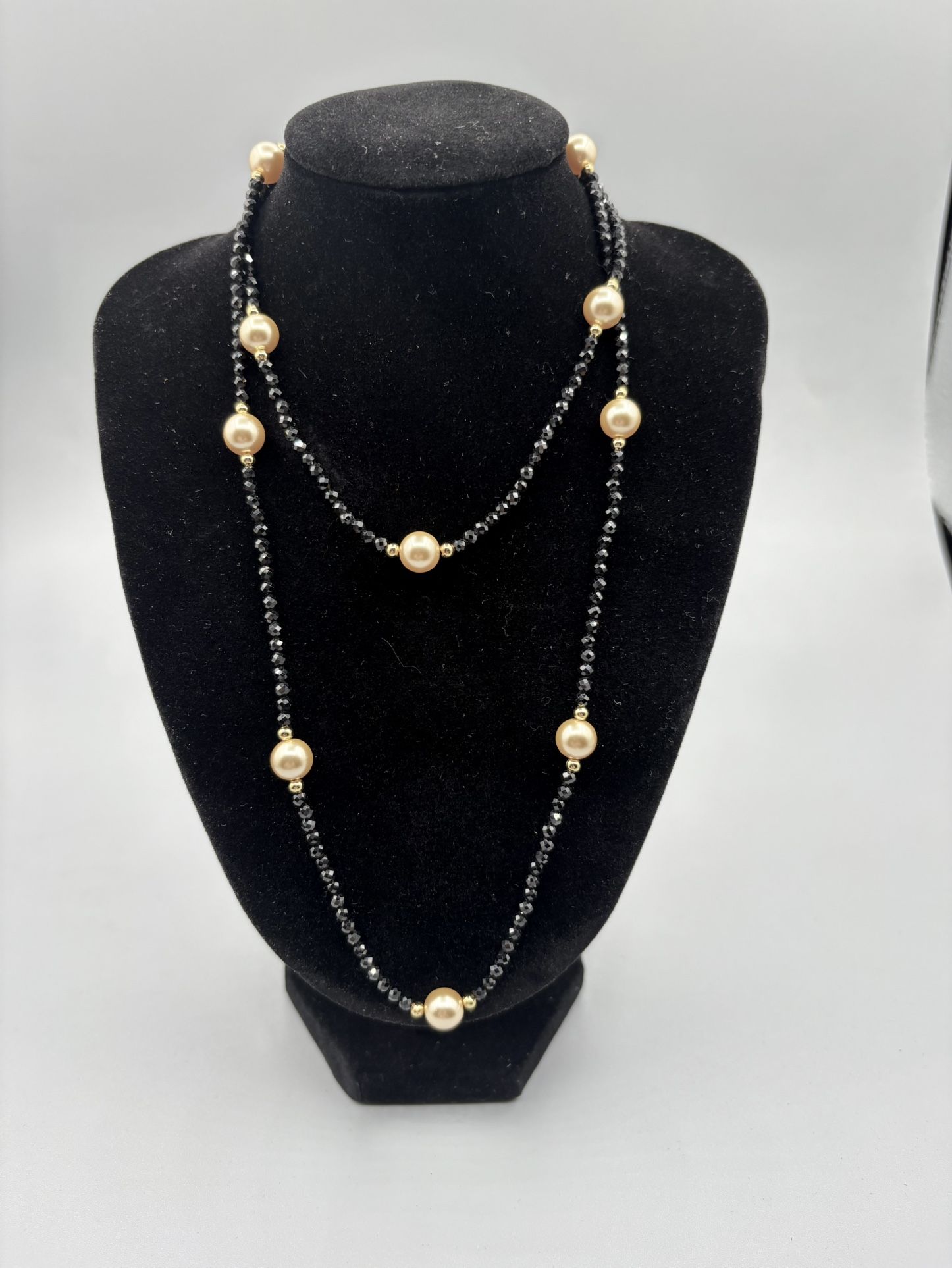 Golden Pearl & Thai Black Spinel 30” Necklace
