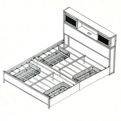 New Grey Queen Size LED Platform Bed Frame with Shelves and 4 Storage Drawers Headboard Charge Station
