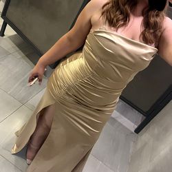 Gold long open leg dress