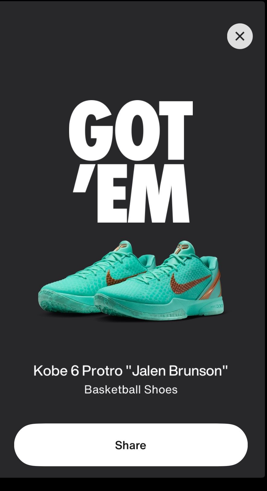 Size 11.5 - Kobe 6 Protro “Jalen Brunson” Statue Of Liberty