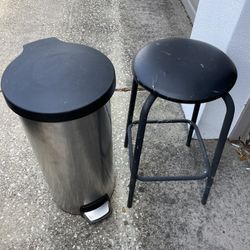 Stainless Steel Trash Can,  Black Stool