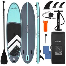SereneLife 11’ Inflatable SUP - Pet-Friendly Stand-Up Paddle board for Adults and Pet Ride Alongs - 35” Wide Stable Design with Non-Slip EVA Deck Pad,