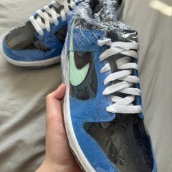 Nike Dunk Low SE GS E Blue Black Mint Youth Sneakers 6.5Y Synthetic Logo