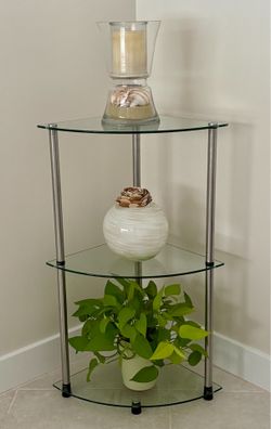 NEW 32” Silver 3-Tier Glass Shelf Corner Table