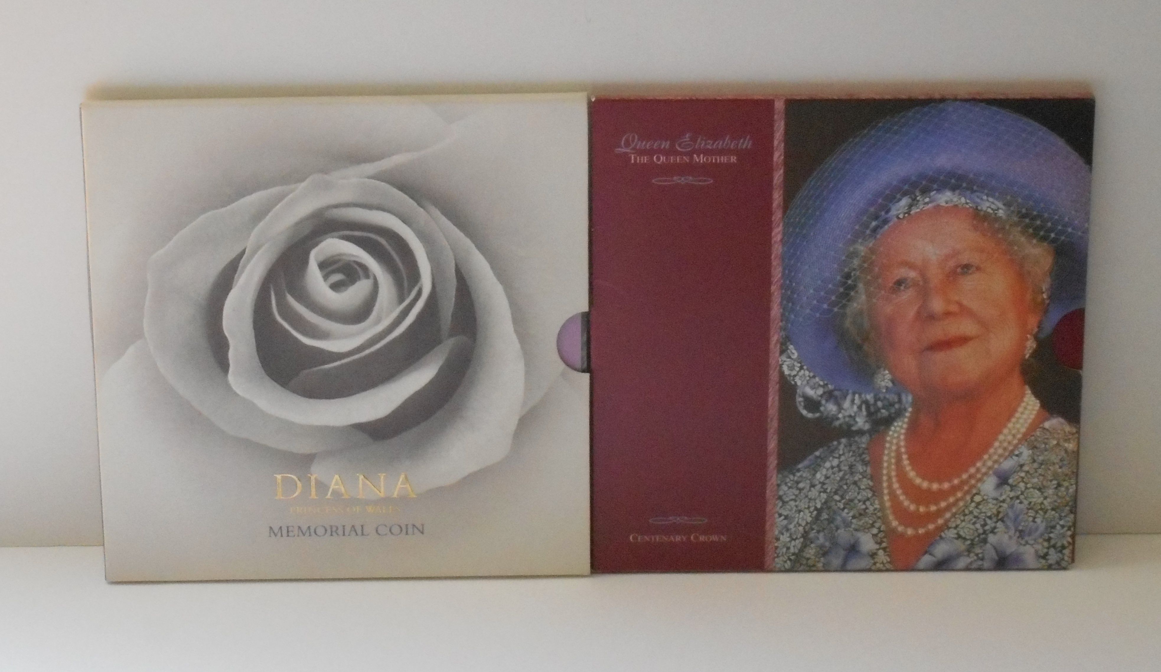 1999 & 2000 UK £5 Royal Family Coins; Princess Diana & Queen Elizabeth