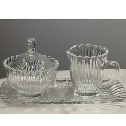 Brand new Mikasa Royal Suite Creamer & Lidded Sugar W/ Tray Crystal Clear NIB With box 