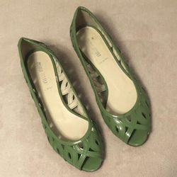 MIU MIU Patent Leather Peep Toe Shoes, Size 5.5