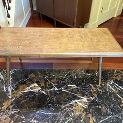 Mid-century bench style coffee table solid wood with removable legs .