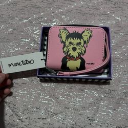 New Marc Tetro Pink Black White Yorkie Dog Wallet Wristlet
