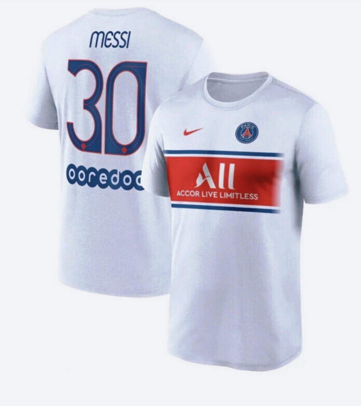 New Lionel Messi Paris Saint-Germain PSG Nike Name & Number Top White