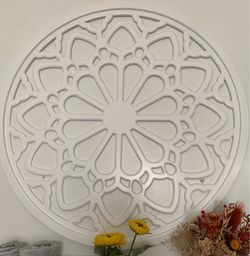 Round White Carved Floral Wall Art