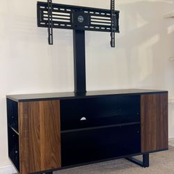 TV Stand with Mount for TVs Entertainment Center with Wood Console, Swivel Floor TV Stand Mount