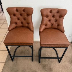 2 Faux Leather Counter Chairs with Metal Legs