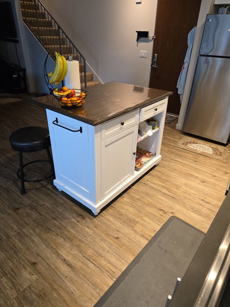 Kitchen Island with 3 Stools, Large, WHITE