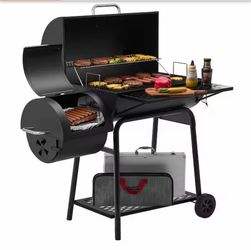 28 in. Barrel Charcoal Grill with Offset Smoker in Black
