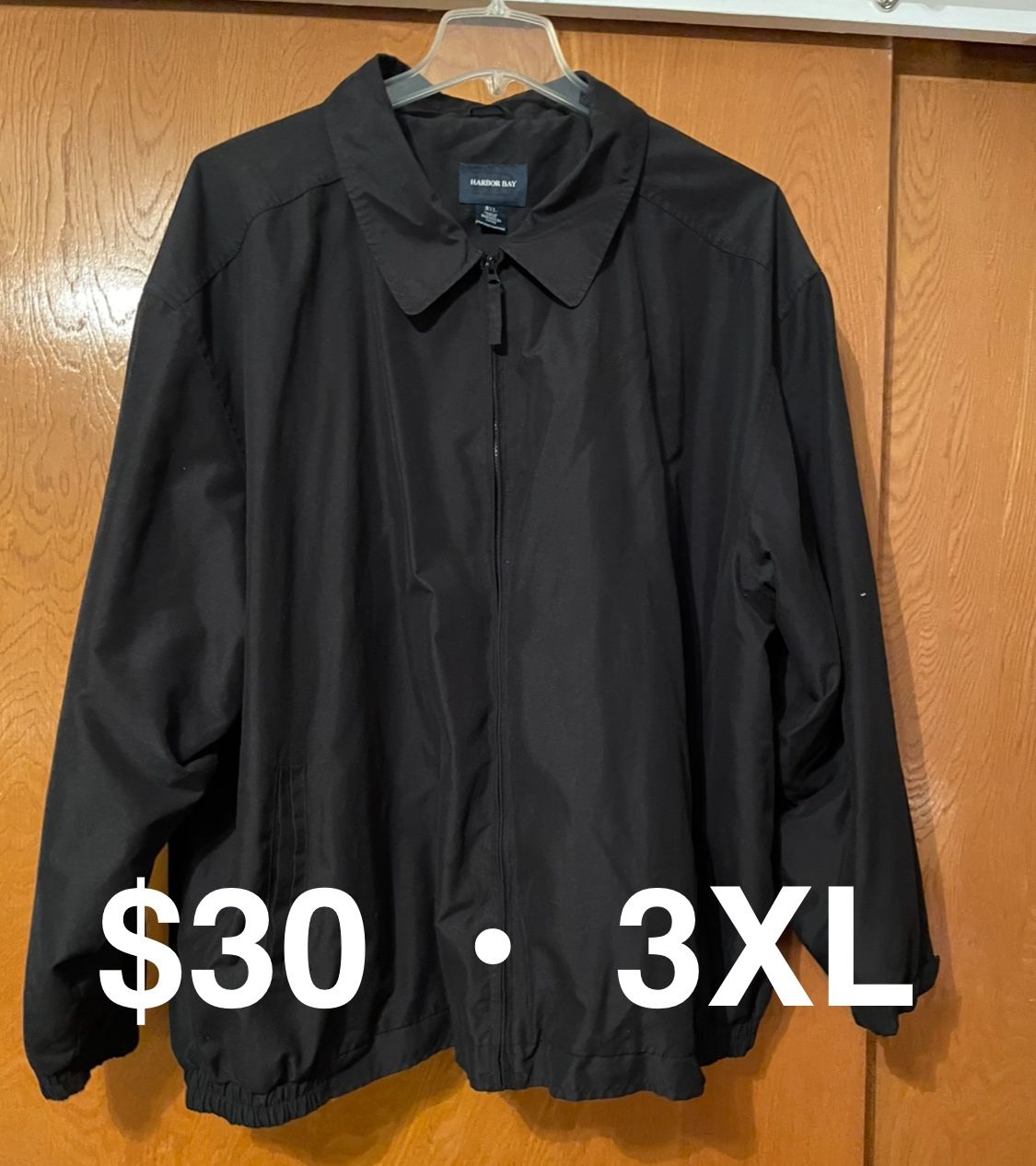 Harbor Bay Men’s 3XL Black Zip-Up Jacket – Lightweight Mesh Lined Windbreaker