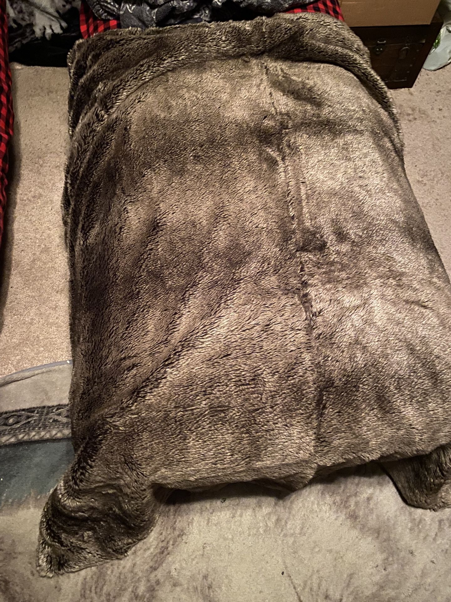 Restoration Hardware RH Faux Fur Throw Blanket Gray Brown Plush 48 X 62 inches