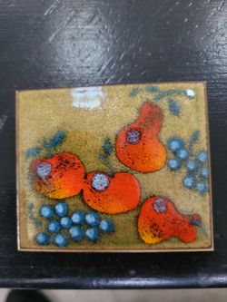 Vintage Enamel on Copper Fruit Art Tile