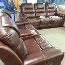 New Genuine Leather Recliner Sofa And Loveseat With Power Recliners