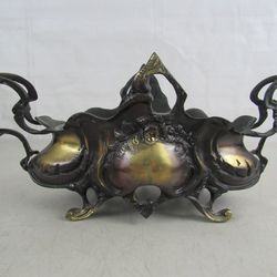 Antique Art Nouveau French Jardiniere Bronze/Brass Tone Planter 15"


