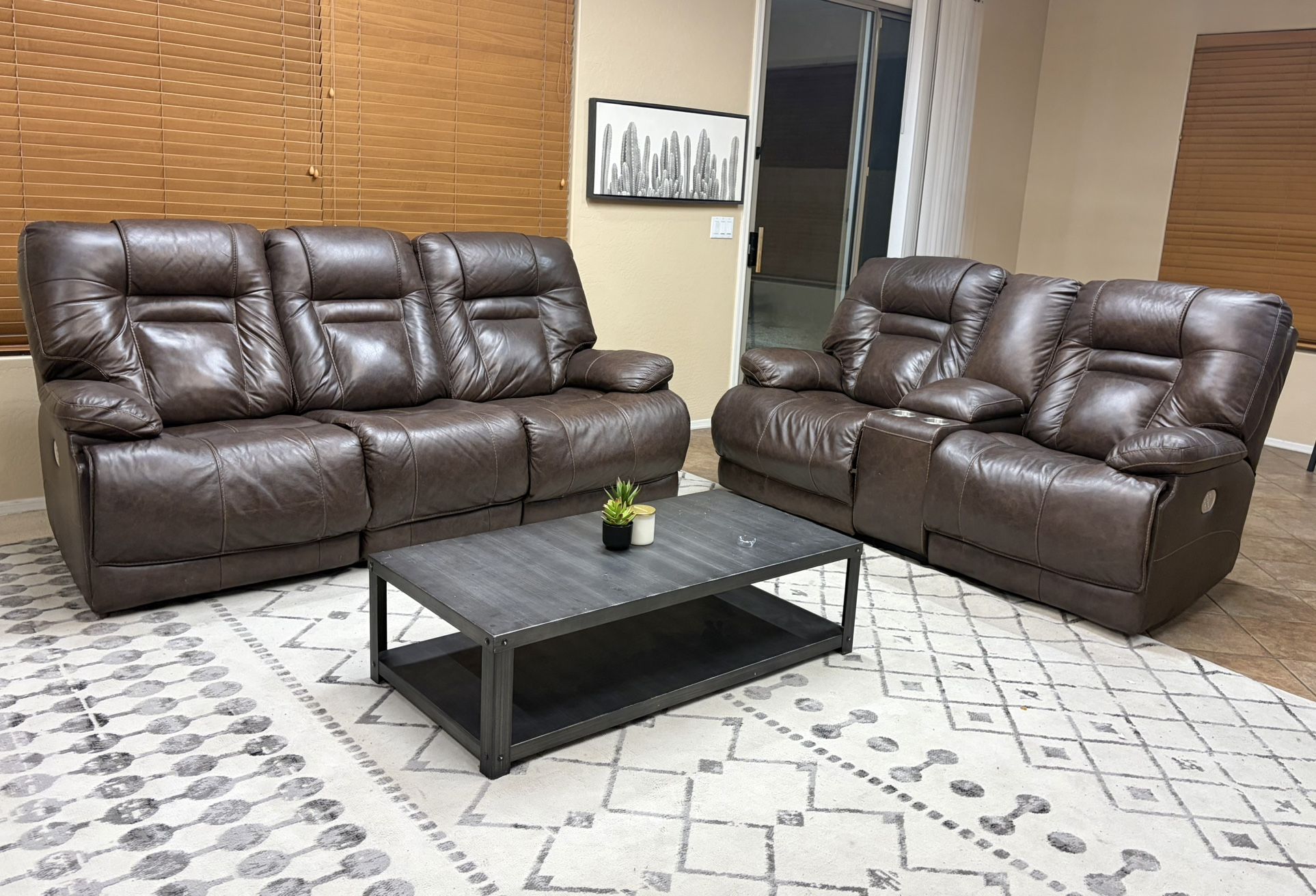  GENUINE Leather Reclining Sofa & Loveseat