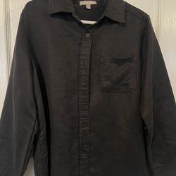 Unisex Black Suede-Feel Button-Up Shirt - Size M