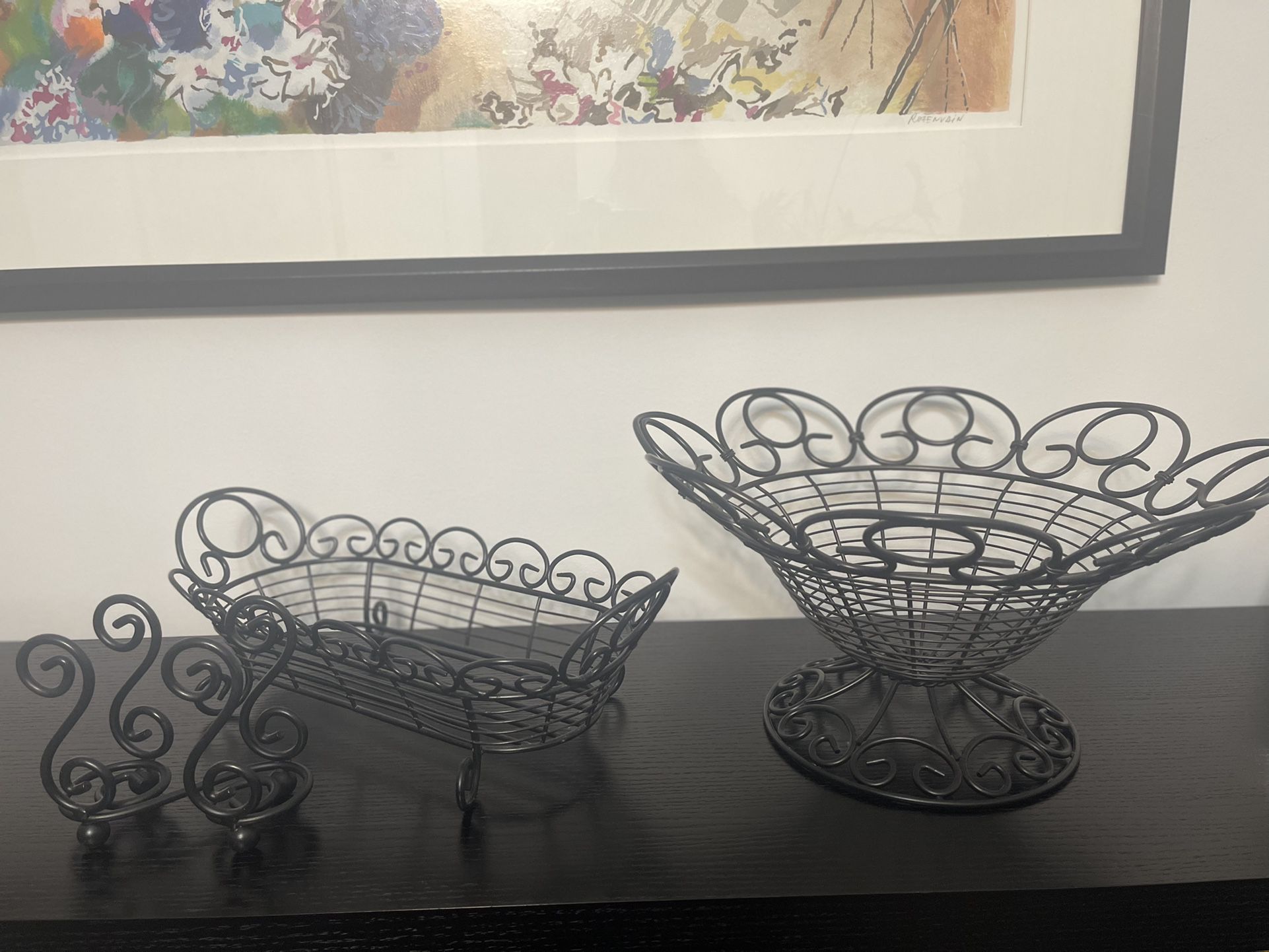 Black metal Set: Fruit/Decorative Bowl, Bread  Basket & Napkin Holder 