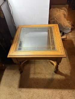 American Drew Oak Glass  2 End Tables Set Local Pickup Long Island
