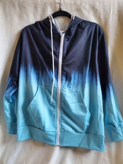 Women's Ombre Full Zip Hoodie Medium Navy Blue Drip Print Polyester Jacket NEW