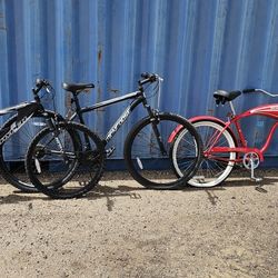 2 Mountain Bikes, 1 Leisure Bike