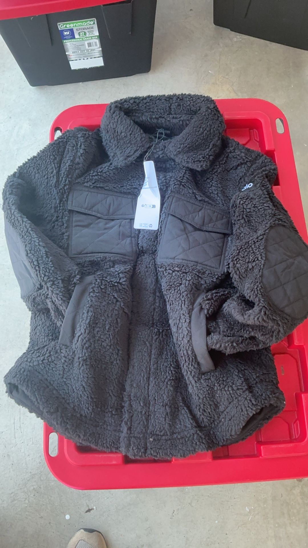 ALO Sherpa Bomber Jacket Color, Black Size Small