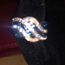 Silver Color Ring Size 8 With Dark Blue Stones