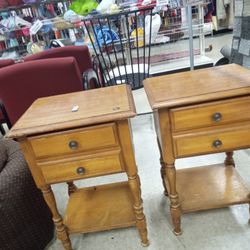 Two Oaks Nitestands With Two Draws And Additional Bottom Stand For Etc.