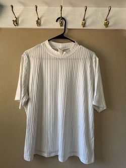 White Ribbed Mock Neck T-Shirt